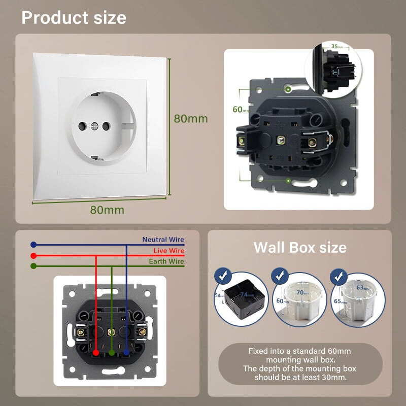 BSEED EU Wall Sockets with clamping technology PC panel Power Outlets & Sockets Bseedswitch 