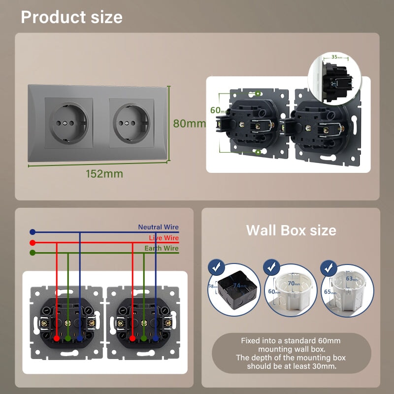 BSEED EU Wall Sockets with clamping technology PC panel Power Outlets & Sockets Bseedswitch 