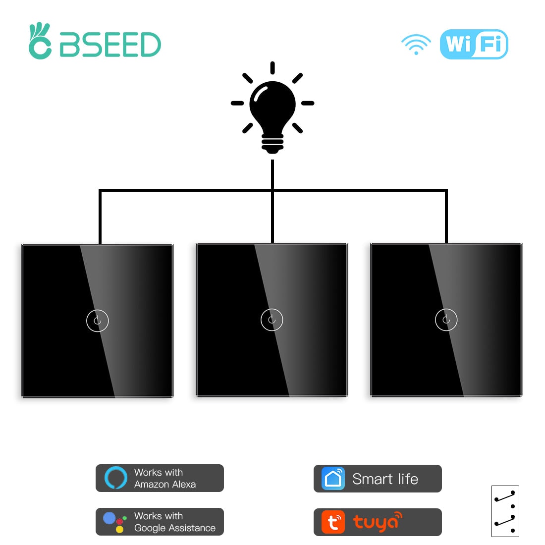 Bseed Smart Wifi Touch Switch 1 Gang 1/2/3 Way Wall Plates & Covers Bseedswitch 