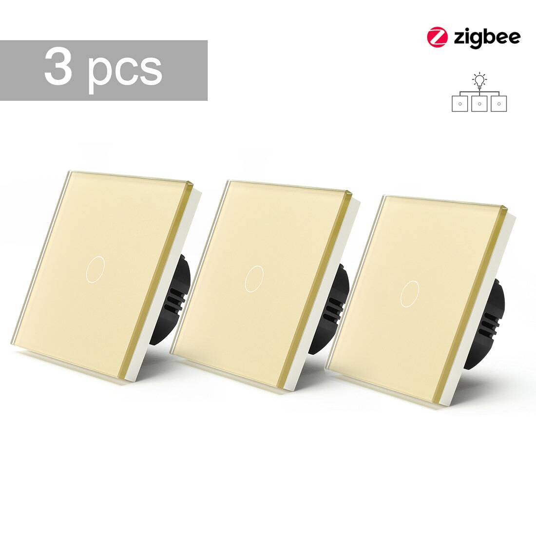 BSEED Zigbee Single Live Line Switch 1/2/3 Gang 1/2/3 Way Wall Smart Light Switch Single Live Line 1/2/3 pack Light Switches Bseedswitch Golden 1Gang 3 Pcs/Pack
