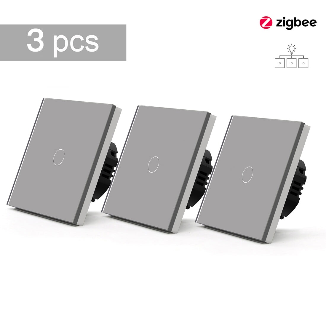 BSEED Zigbee Single Live Line Switch 1/2/3 Gang 1/2/3 Way Wall Smart Light Switch Single Live Line 1/2/3 pack Light Switches Bseedswitch Grey 1Gang 3 Pcs/Pack