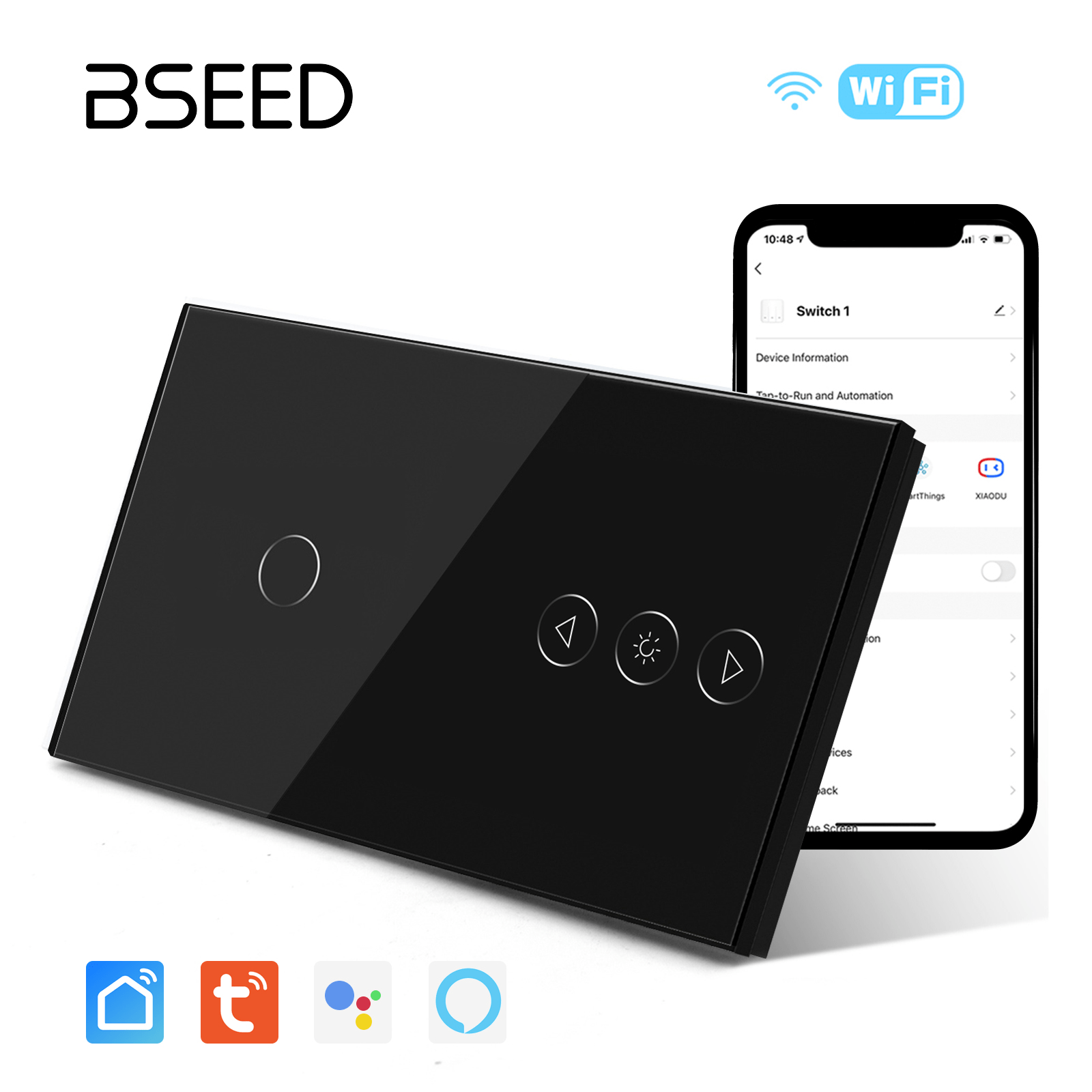 Bseed Smart Wifi Switch With Dimmer Switch Glass Panel 157mm Bseedswitch Black 1Gang + Dimmer Switch 