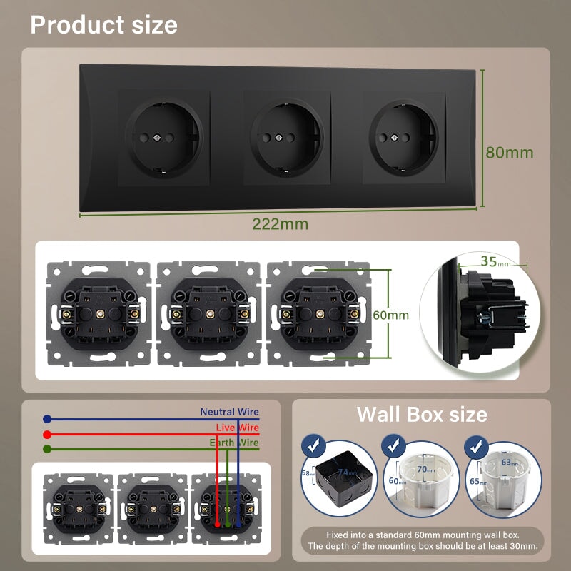 BSEED EU Wall Sockets with clamping technology PC panel Power Outlets & Sockets Bseedswitch 