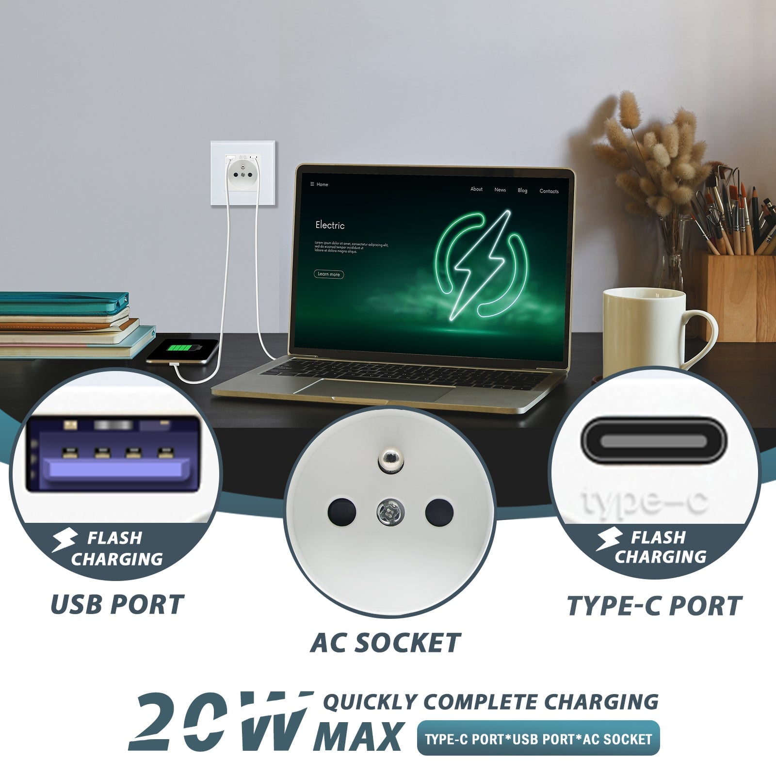 BSEED FR sockets with 20W PD Fast Charge Type-C Interface Outlet Wall Socket Power Outlets & Sockets Bseedswitch 