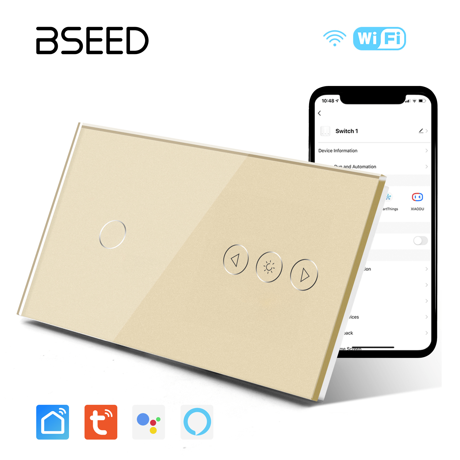 Bseed Smart Wifi Switch With Dimmer Switch Glass Panel 157mm Bseedswitch Golden 1Gang + Dimmer Switch 