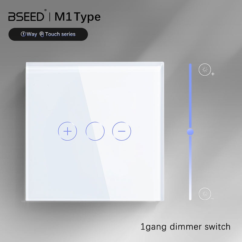 Bseed EU Standard Touch Sensor Dimmer Switch 1Gang 1Way Crystal Glass Dimmable LED Light Switches Home Dimmer Wall Switches Light Switches Bseedswitch 