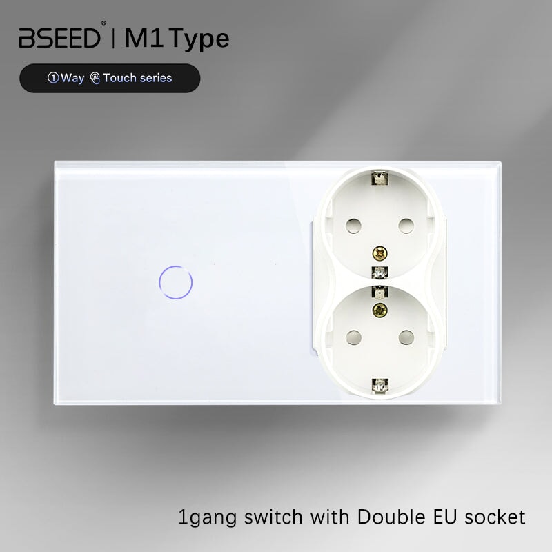 Bseed 1/2/3 Gang 1/2/3 Way Touch Light Switch with Double Eu Socket 300W Wall Plates & Covers Bseedswitch 