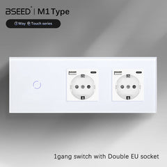 BSEED Touch 1/2/3 Gnag 1/2/3 Way Light Switch With Double EU Socket With Type-C Power Outlets & Sockets Bseedswitch 