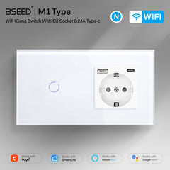 BSEED Smart Touch Switches 1/2/3 Gang Wifi Light Switch Plus EU Wall USB Socket Type-c Smart Life Google Alexa App Control Light Switches Bseedswitch 