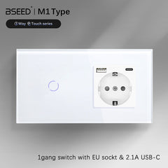 BSEED 1/2/3 Gnag 1/2/3 Way Light Switch With EU Socket With Type-C Wall Socket Power Outlets & Sockets Bseedswitch 