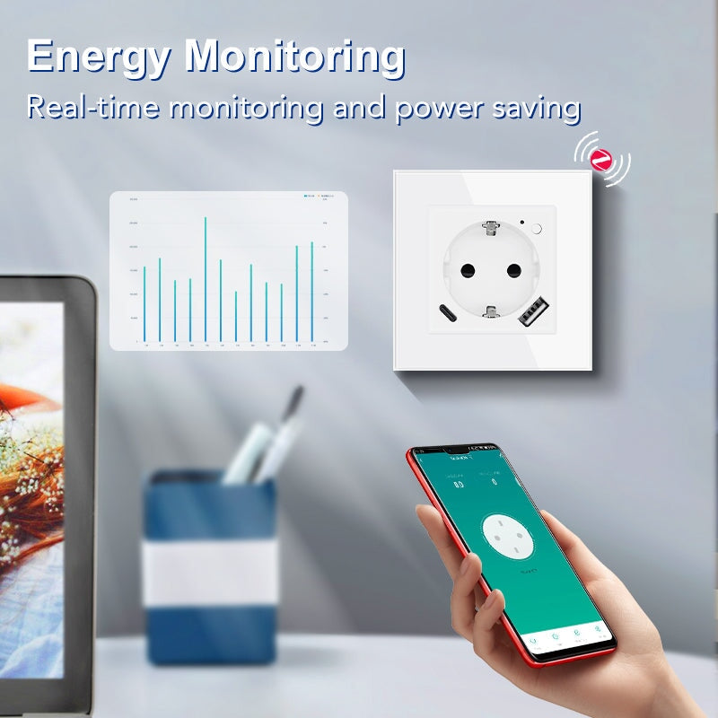 BSEED ZigBee EU Wall Sockets Type-C With USB With Energy Monitoring socket Bseedswitch 