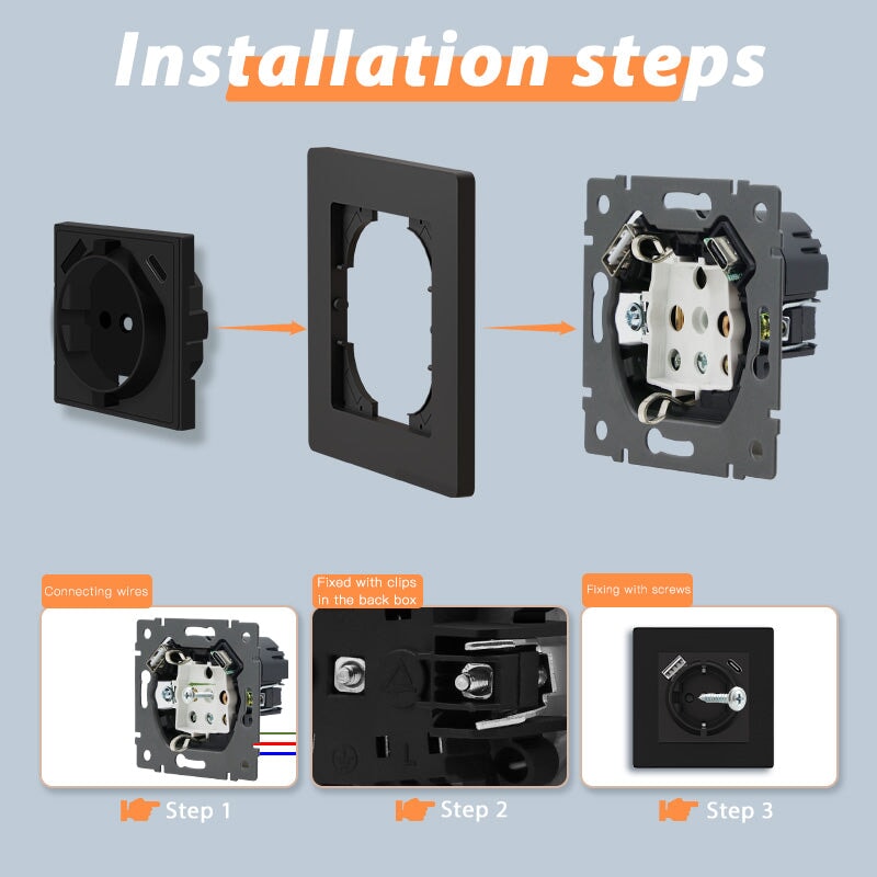 BSEED EU Wall Sockets with clamping technology PC panel Power Outlets & Sockets Bseedswitch 