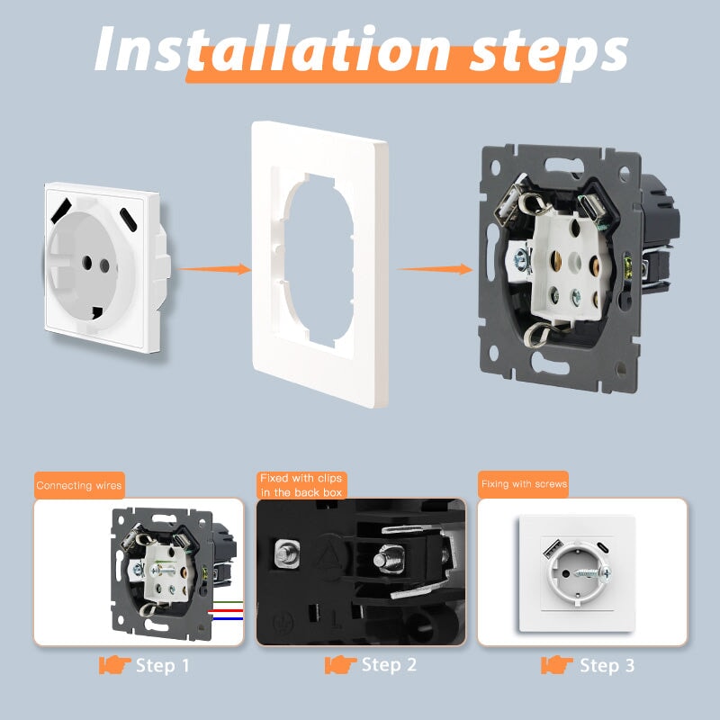 BSEED EU sockets Type-C Wall Socket With USB with clamping technology Power Outlets & Sockets Bseedswitch 