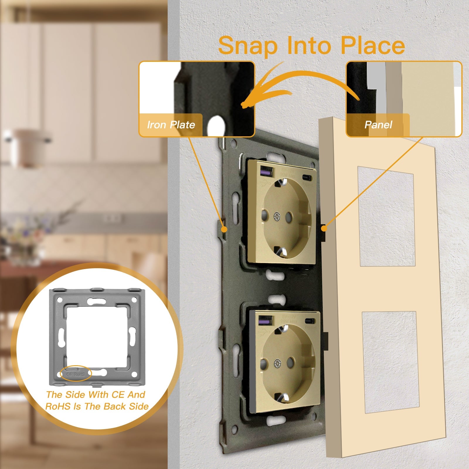 BSEED EU sockets with 20W PD Fast Charge Type-C PC Panel Power Outlets & Sockets Bseedswitch 