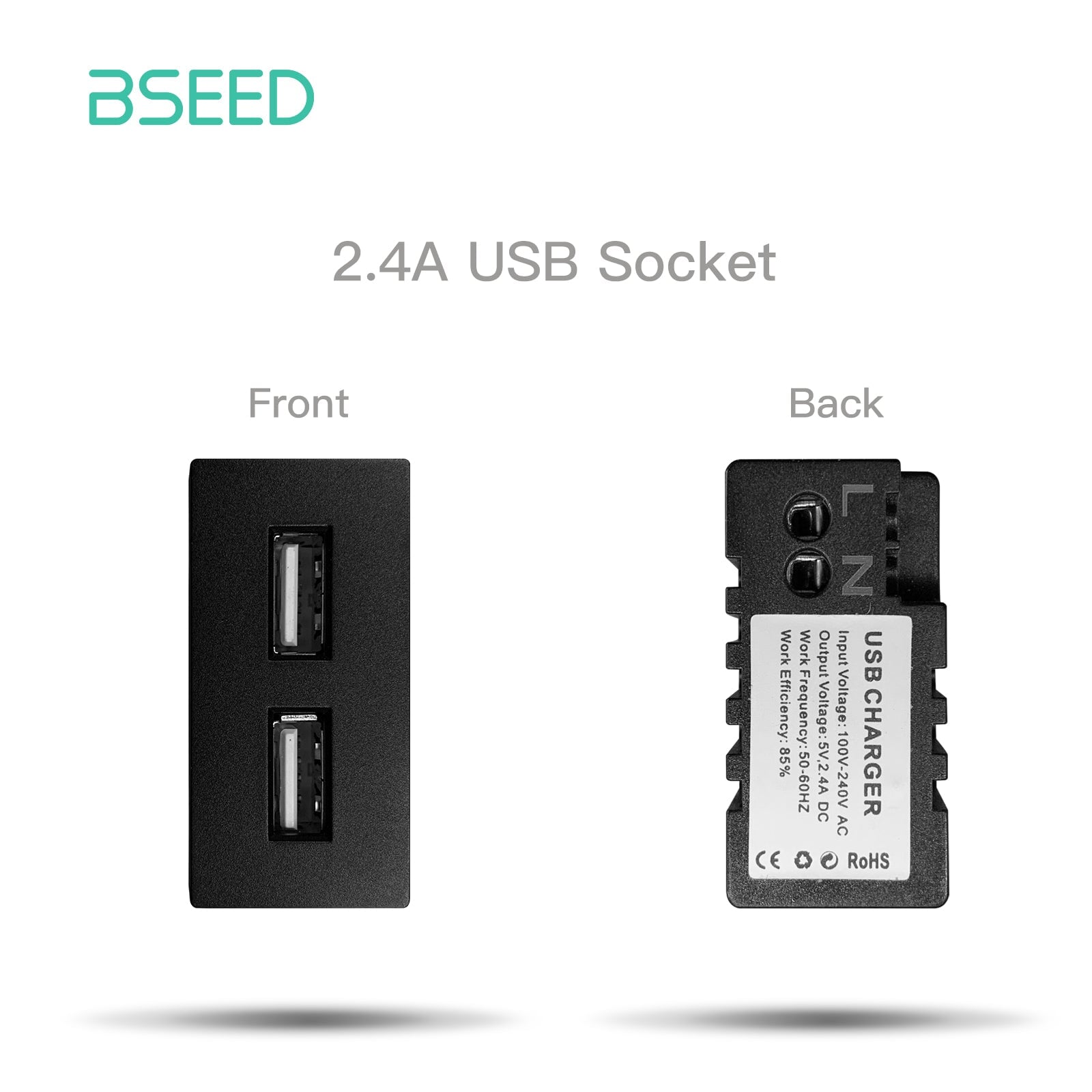 USB Wall Plug Socket Outlets Socket Frame DIY Parts Free Combination Bseedswitch Black Double USB 