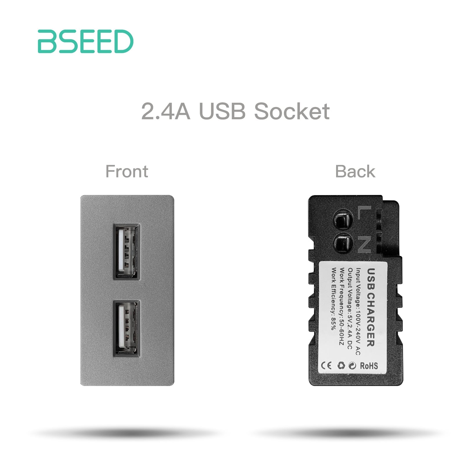 USB Wall Plug Socket Outlets Socket Frame DIY Parts Free Combination Bseedswitch Grey Double USB 