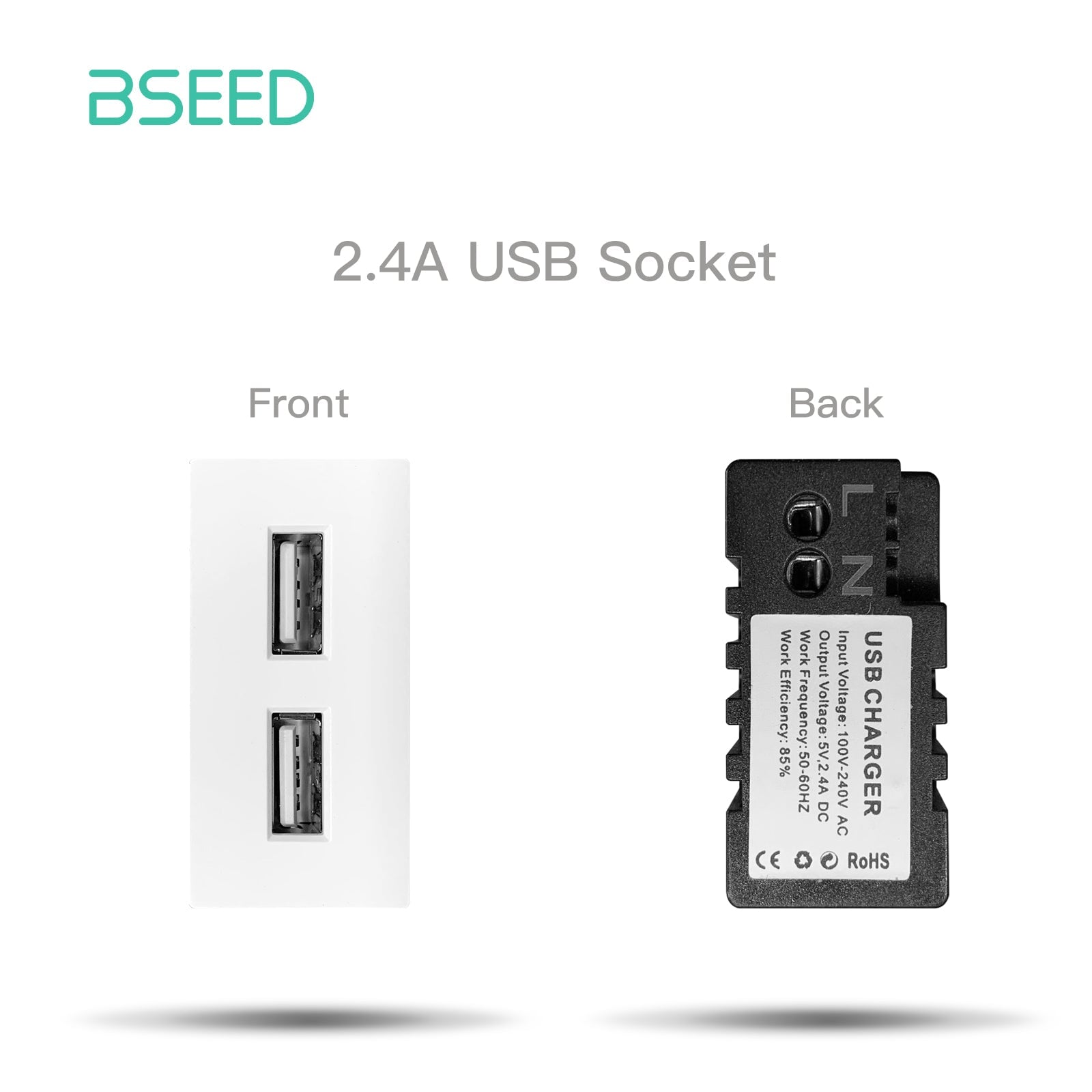 USB Wall Plug Socket Outlets Socket Frame DIY Parts Free Combination Bseedswitch White Double USB 