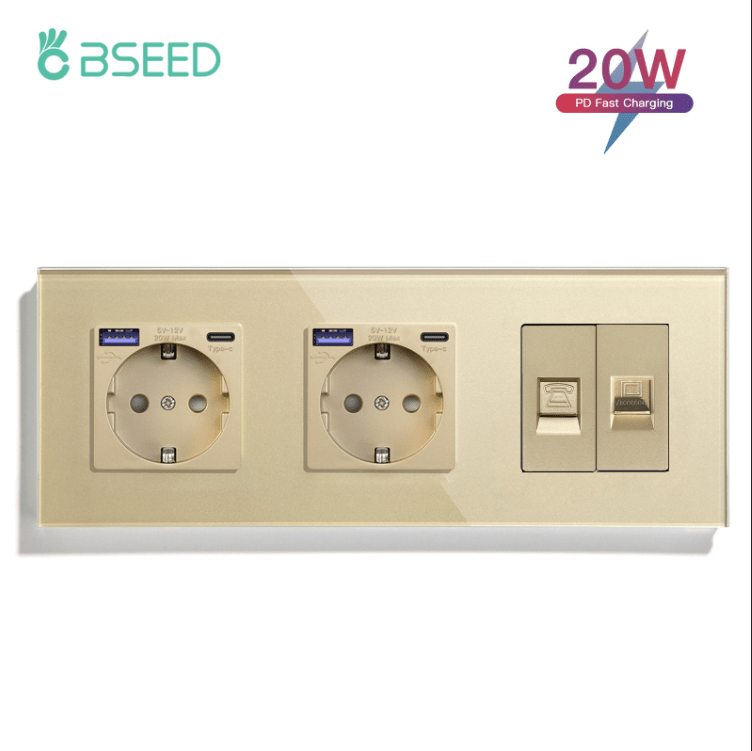 BSEED Product Customization Bseedswitch double EU socket and usb-c with cat6 and telephone 