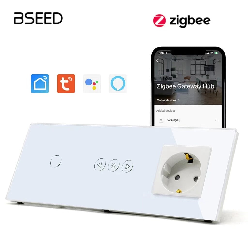 BSEED Product Customization Bseedswitch zigbee 1gang switch with zigbee dimmer switch with eu socket 