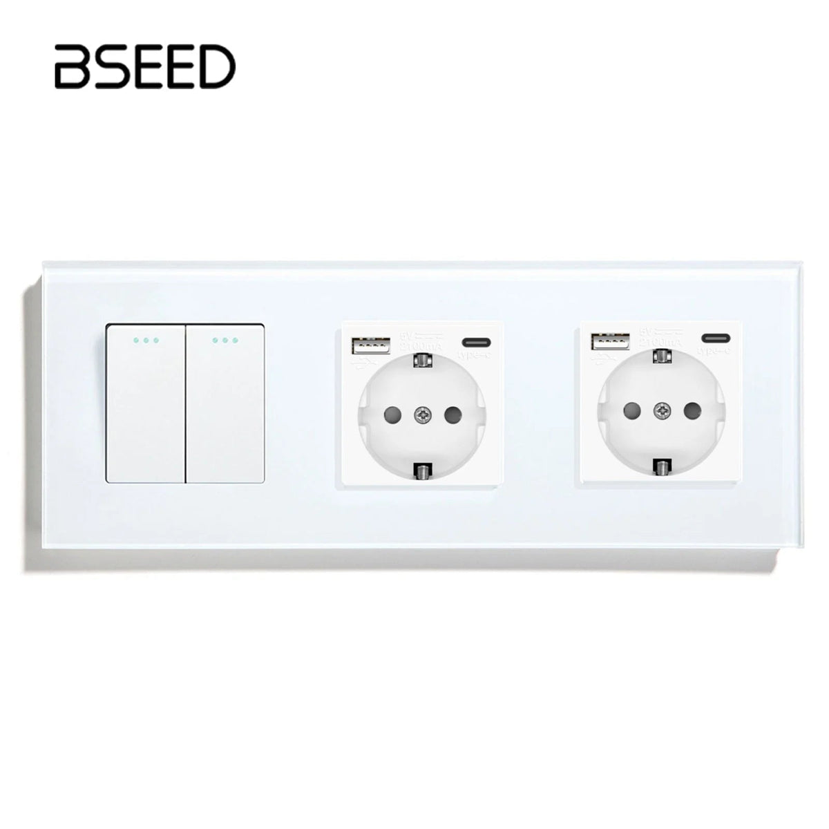 BSEED Product Customization Bseedswitch 2gang 3way switch with double eu socket and USB-C 