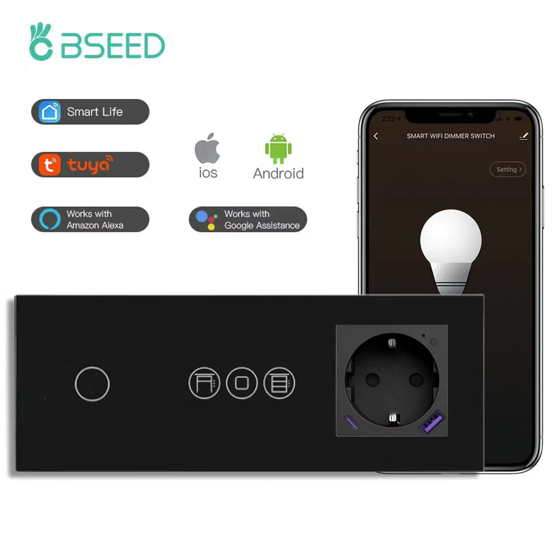 BSEED Product Customization Bseedswitch zigbee 1gang touch switch with zigbee roller shutter switch with zigbee eu socket with USB-C 