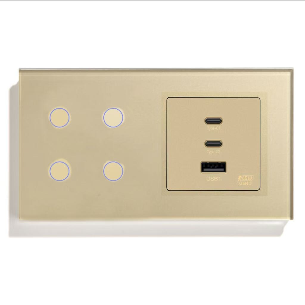 BSEED Product Customization Bseedswitch wifi 4gang touch switch with 65W fast charge socket 