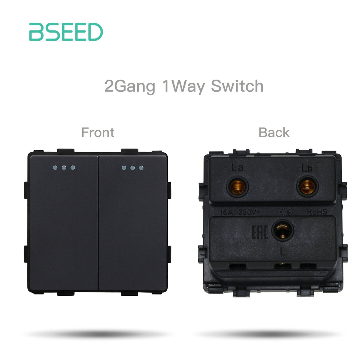 Bseed 1/2/3 Gang 1/2/3 Way Button Light Switch Function Key Touch Control Cross Switch Light Switches Bseedswitch Black 2Gang 1Way