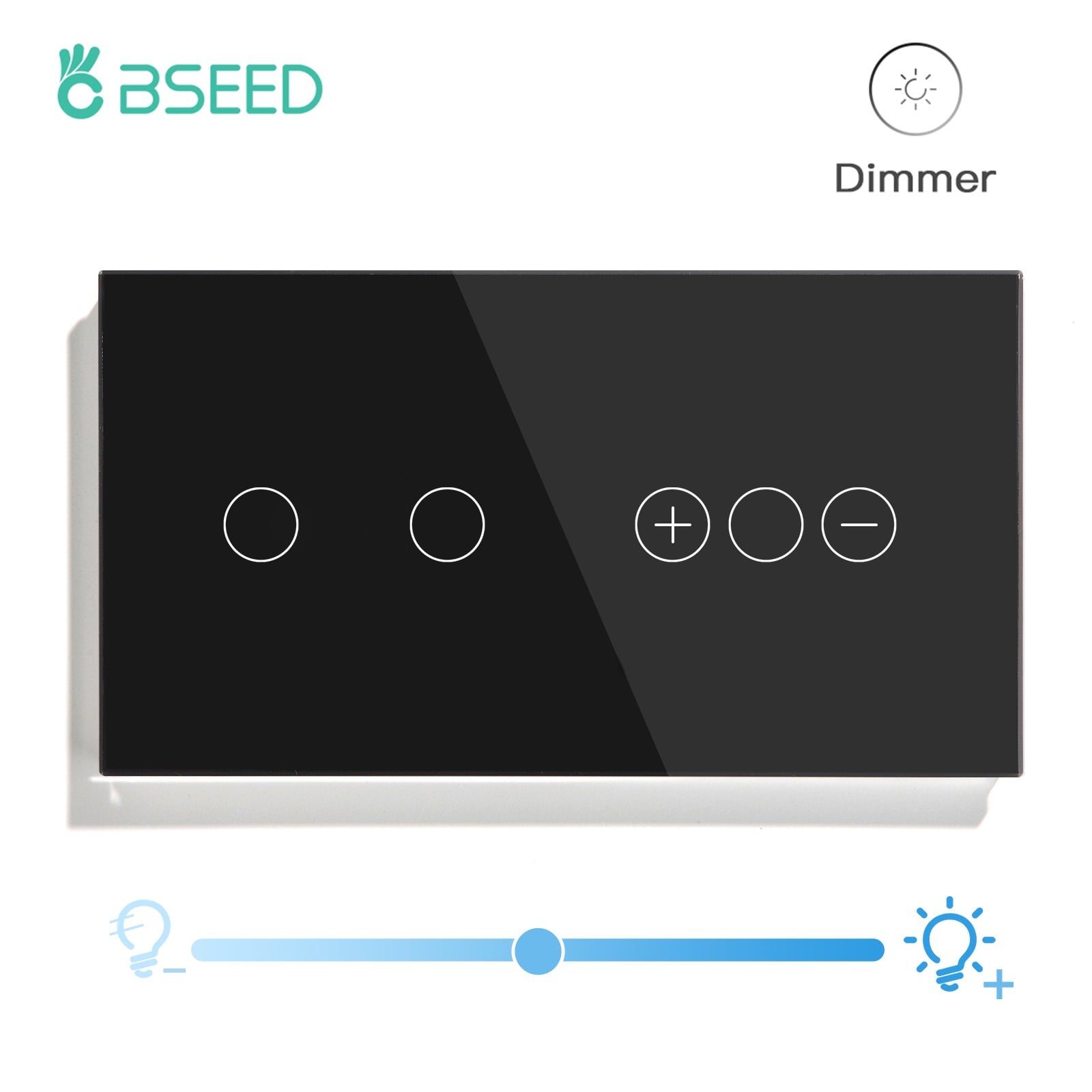 Bseed Touch Light Switch 1/2/3 Gang 1Way With Dimmer Switch Glass Panel 157mm Light Switches Bseedswitch Black 2Gang Switch+1gang 1way Dimmer Switch 