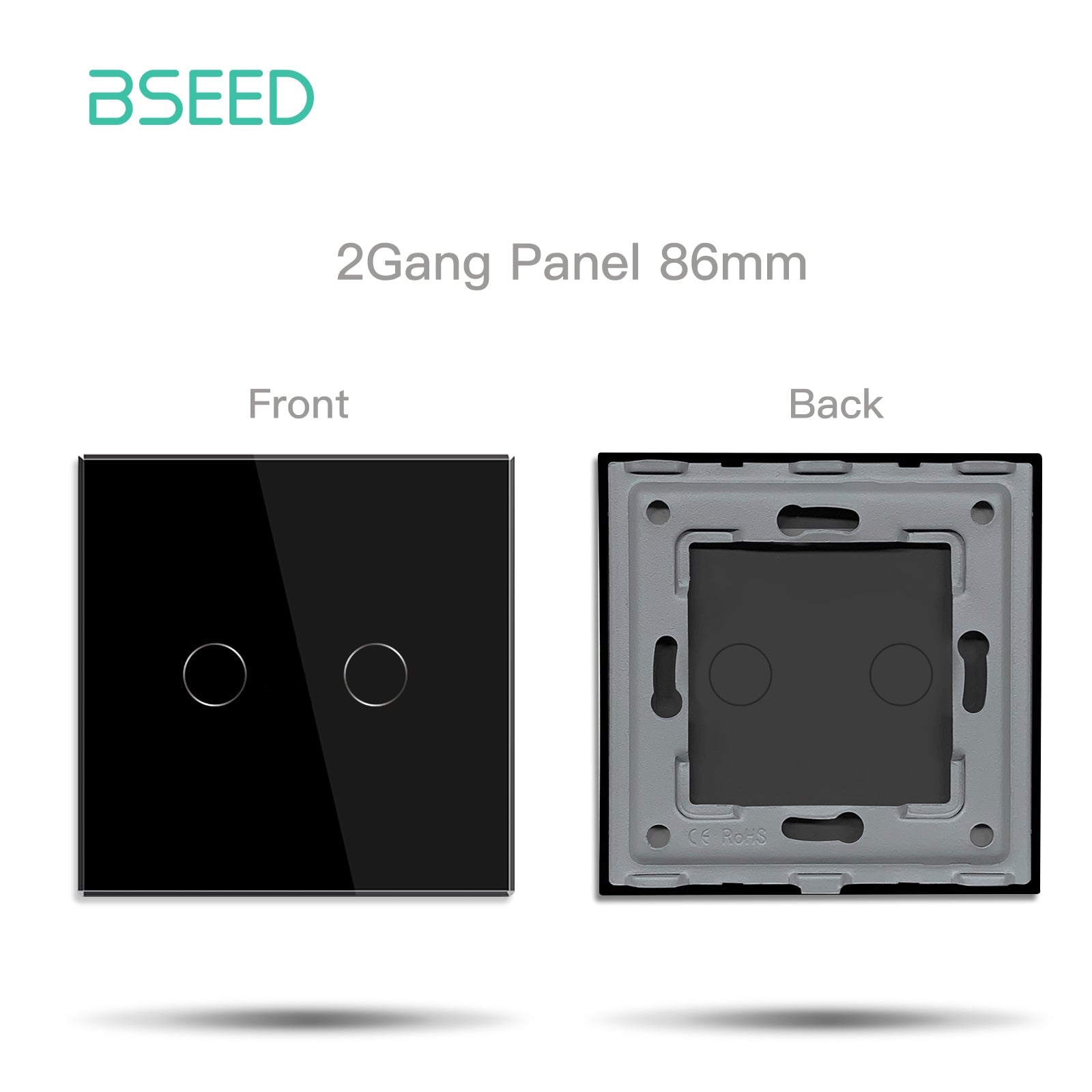 Bseed 86mm Glass Panel Switch DIY Part With Or Without Icon Bseedswitch Black Touch 2Gang Switch icon Panel 