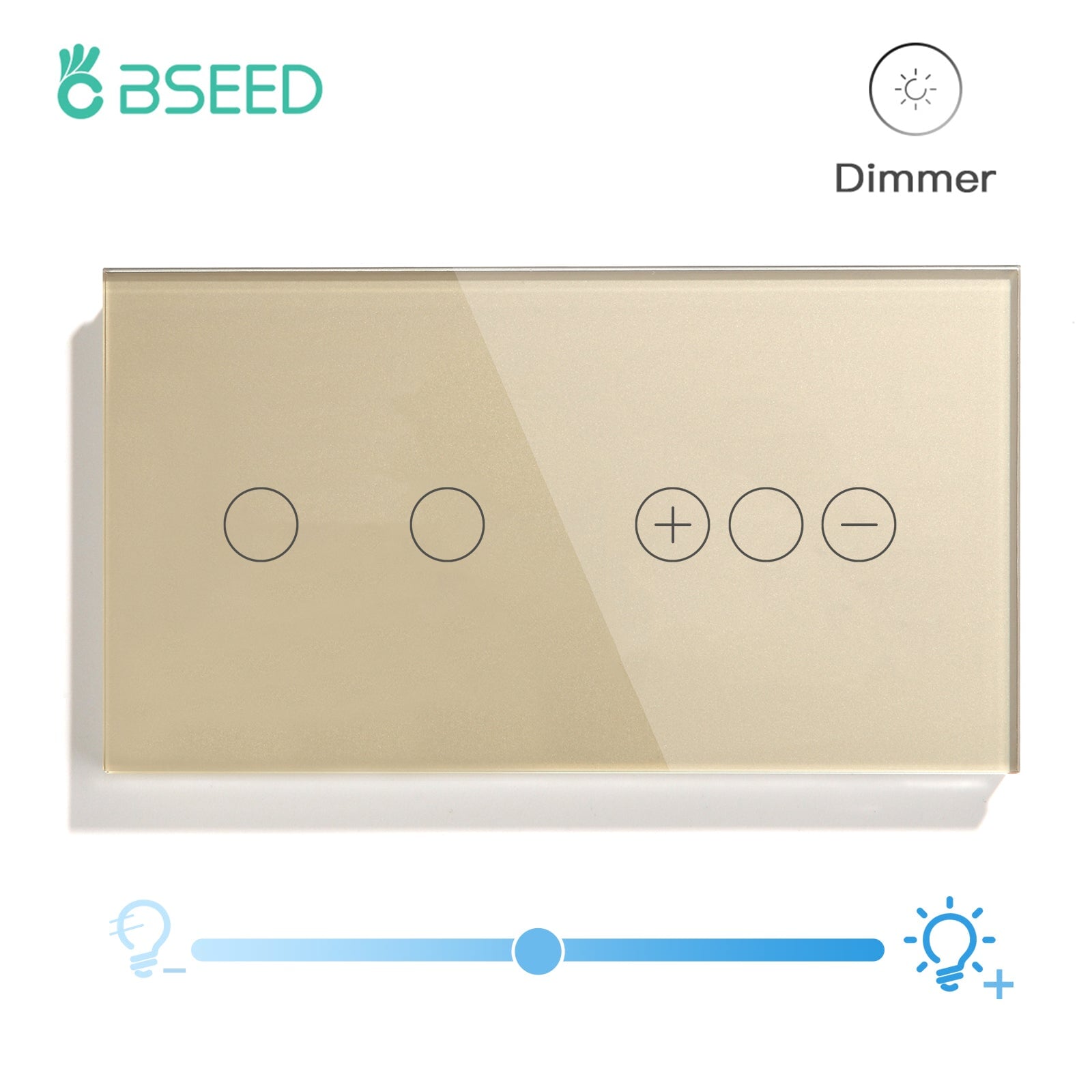 Bseed Touch Light Switch 1/2/3 Gang 1Way With Dimmer Switch Glass Panel 157mm Light Switches Bseedswitch Gold 2Gang Switch+1gang 1way Dimmer Switch 