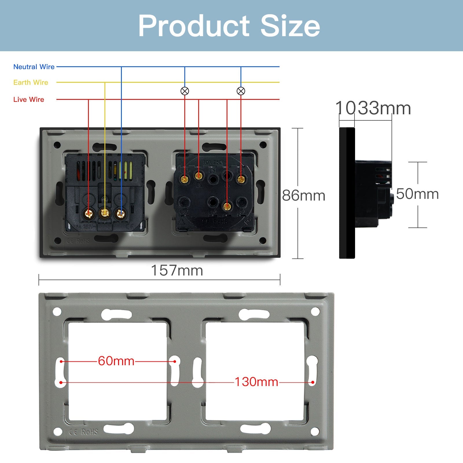 BSEED Mechanical 1/2/3 Gang 1/2Way Touch Light Switch With Normal Eu Socket with typcs-c Power Outlets & Sockets Bseedswitch 