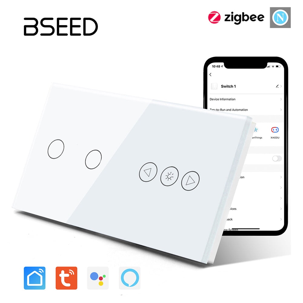 Bseed Zigbee 1/2/3 gang switch with Touch Light Dimmer Smart Switch Light Switches Bseedswitch White 2Gang 