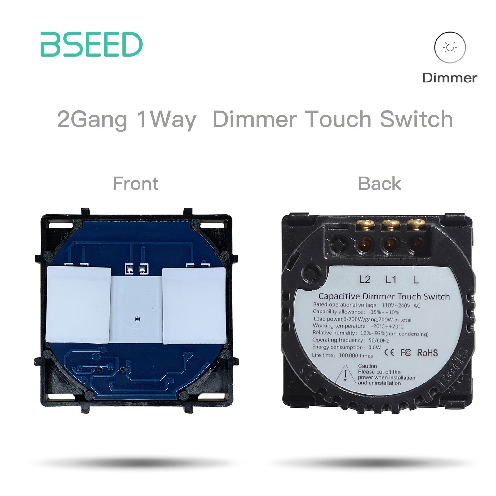 Bseed Dimmer Switch Panel Insert Part and Function Key Wall Plates & Covers Bseedswitch 2Gang 1 Way TouchDimmer Function Key 