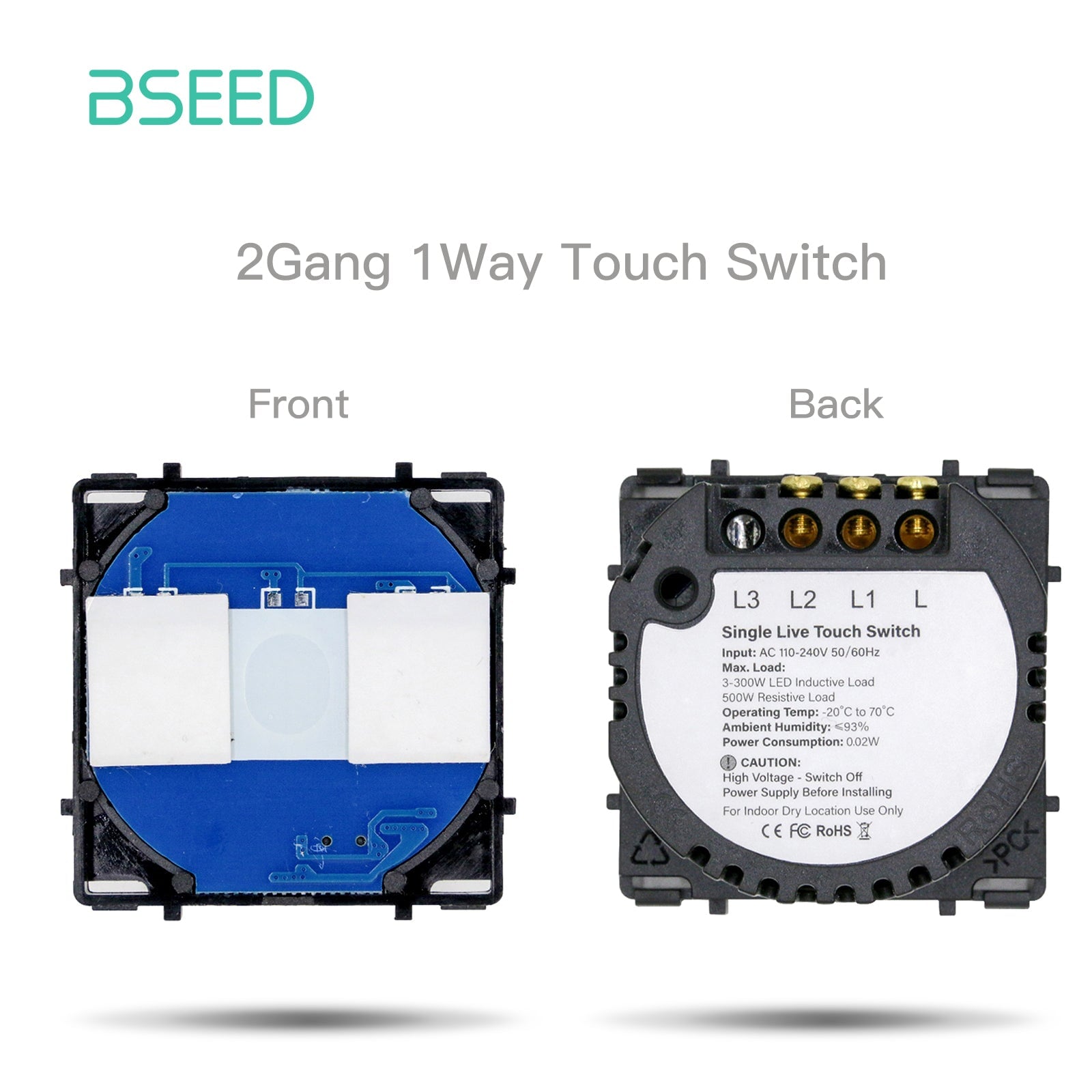 Bseed Light Switch 1/2/3/4 Gang 1/2/3 Way Function Key Touch Control 300W Light Switches Bseedswitch 2 Gang 1 Way 