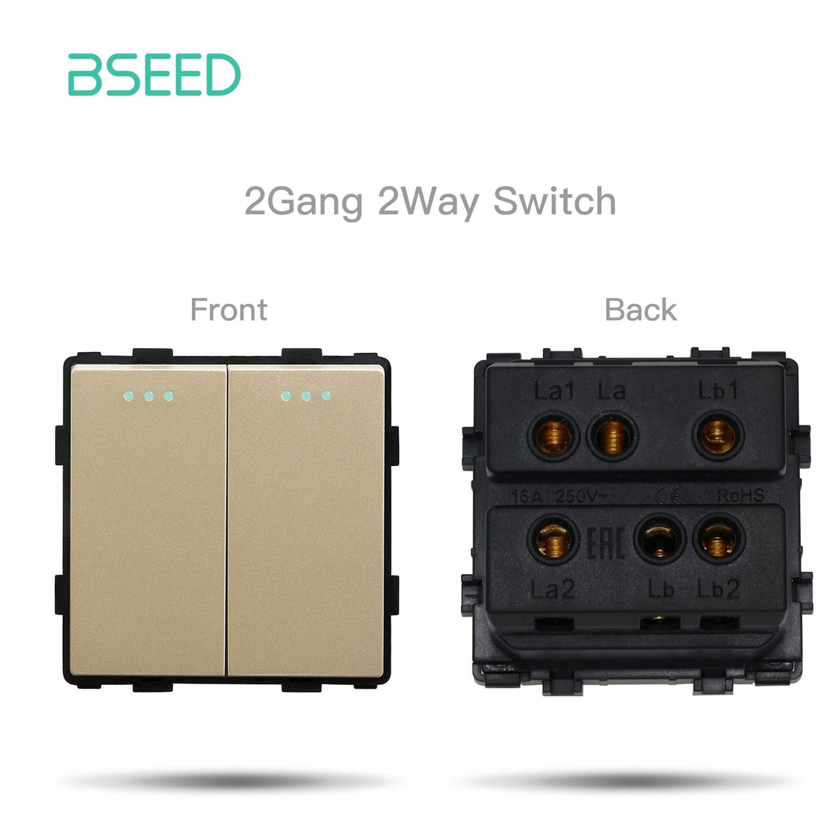 Bseed 1/2/3 Gang 1/2/3 Way Button Light Switch Function Key Touch Control Cross Switch Light Switches Bseedswitch Gold 2Gang 2Way