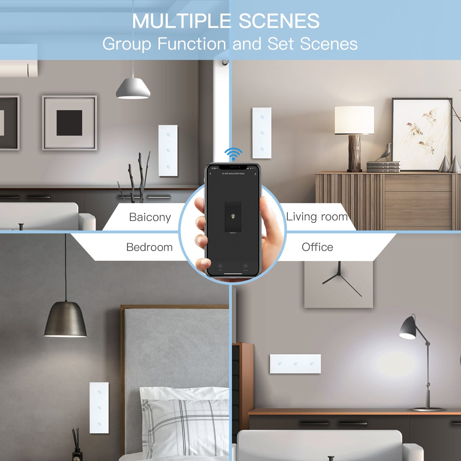 Bseed WiFi Light Switch Triple Switch 1/2/3 Way 228mm Alexa Google Smart Life Control Light Switches Bseedswitch 