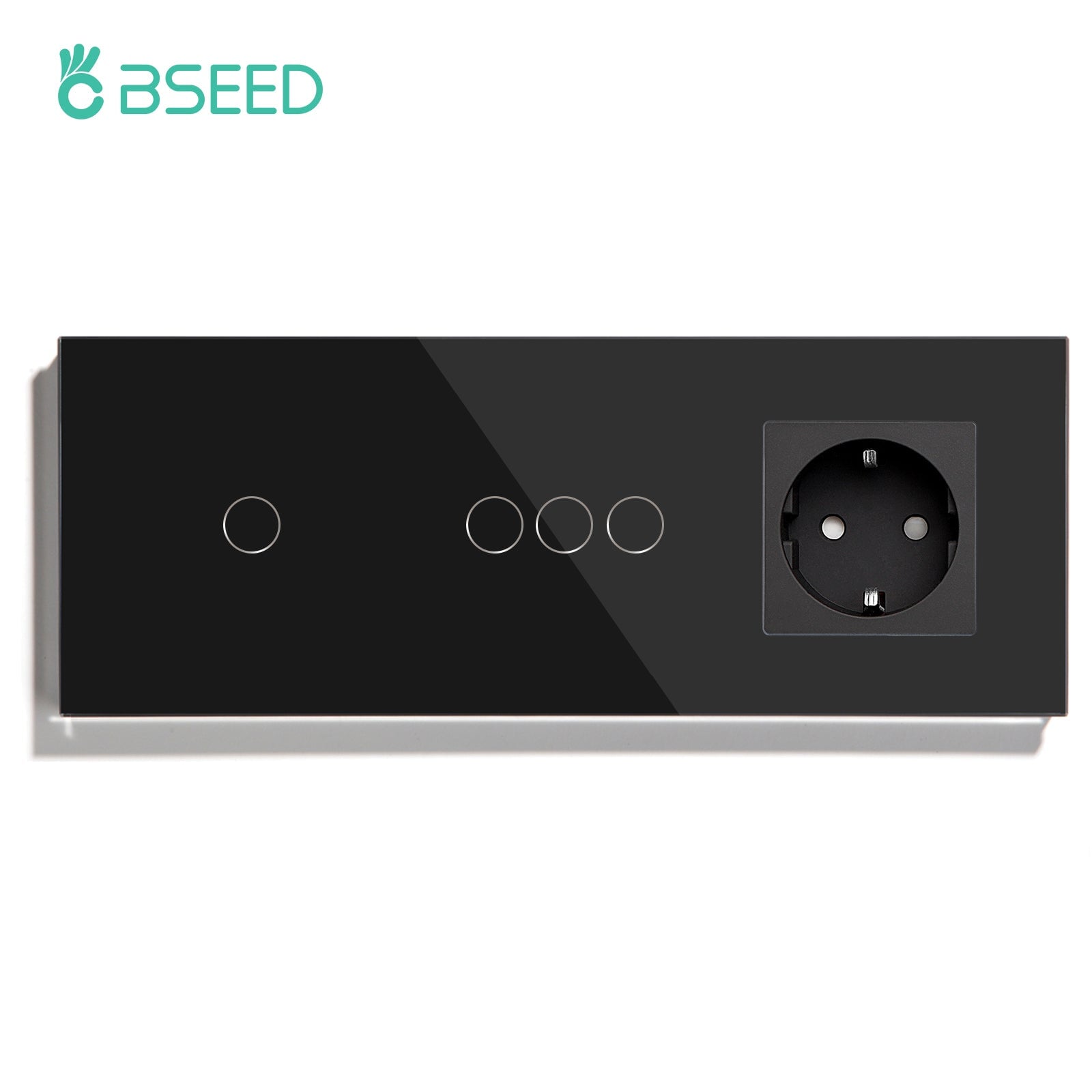 BSEED Double Touch 1/2/3 Gnag 1/2/3 Way Light Switch With EU Socket Power Outlets & Sockets Bseedswitch Black 1gang+3gang 1Way