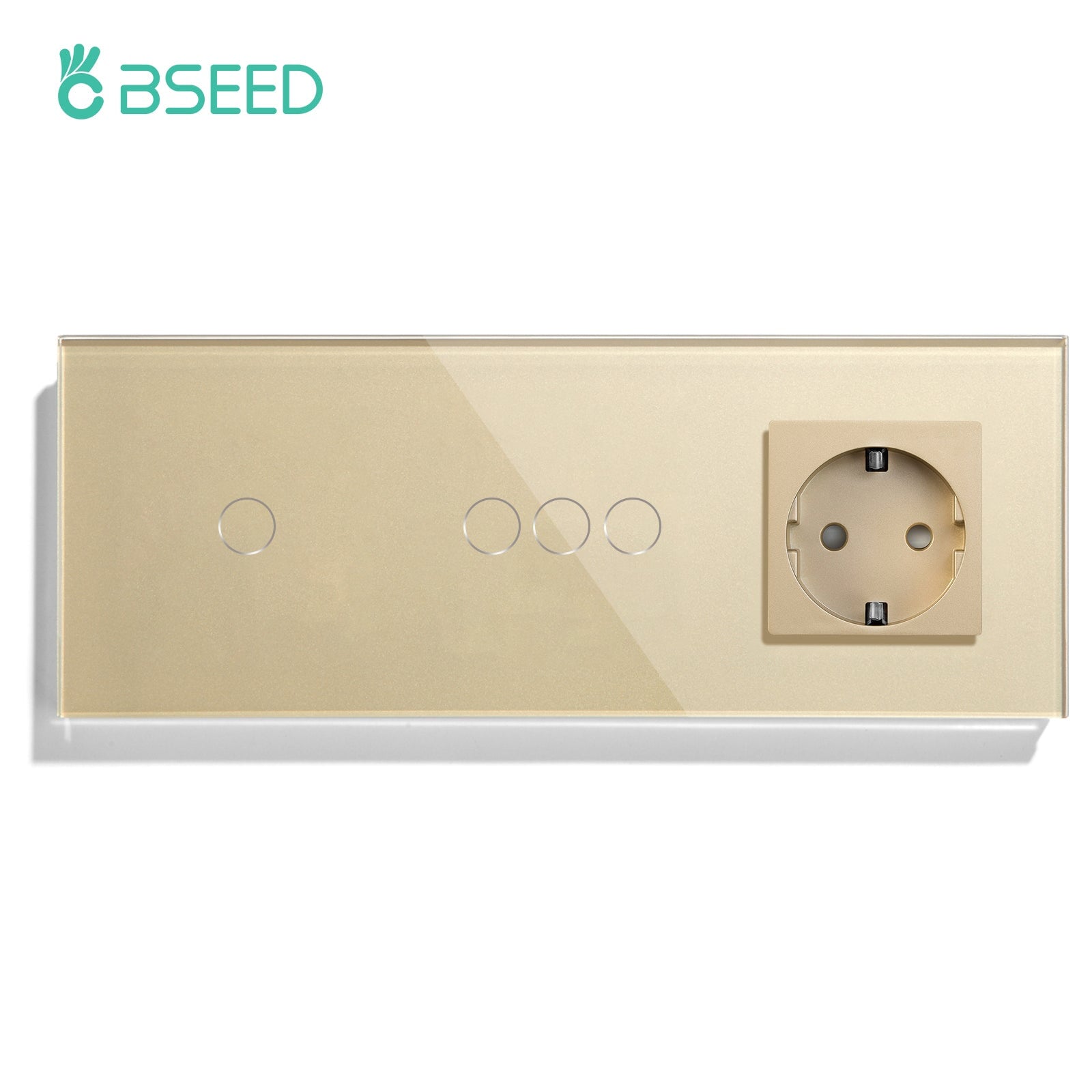 BSEED Double Touch 1/2/3 Gnag 1/2/3 Way Light Switch With EU Socket Power Outlets & Sockets Bseedswitch Golden 1gang+3gang 1Way