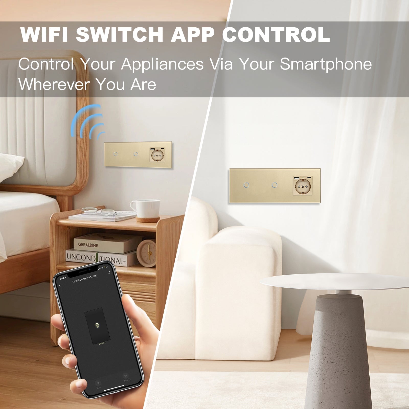 BSEED 1/2/3 Gang Wifi Light Switch Plus EU Wall USB Socket fast charge Type-c Light Switches Bseedswitch 