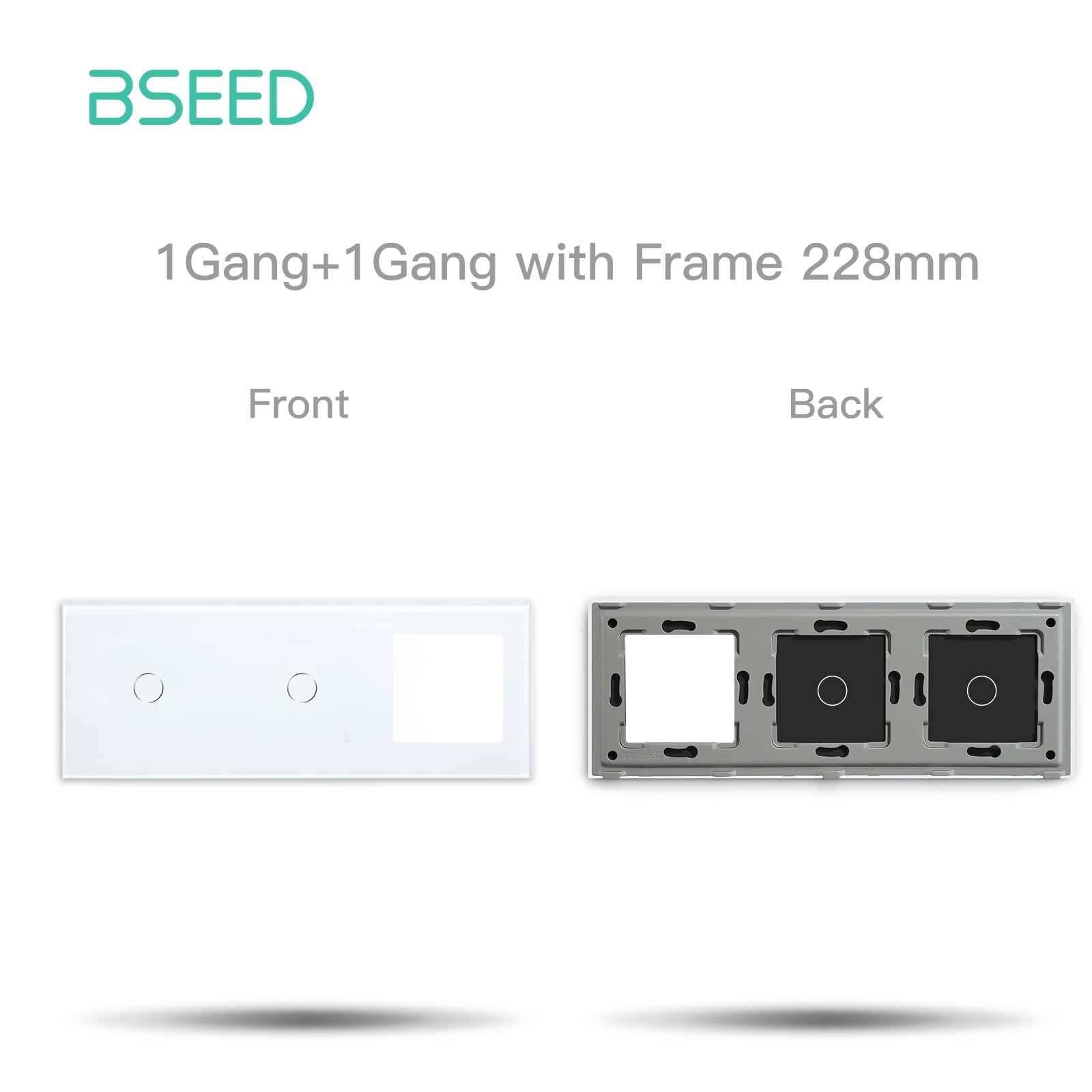 Bseed Panel with Double Frame Crystal Glass 1/2/3 Gang with Slots Bseedswitch White 1Gang + 1Gang+1 slots 