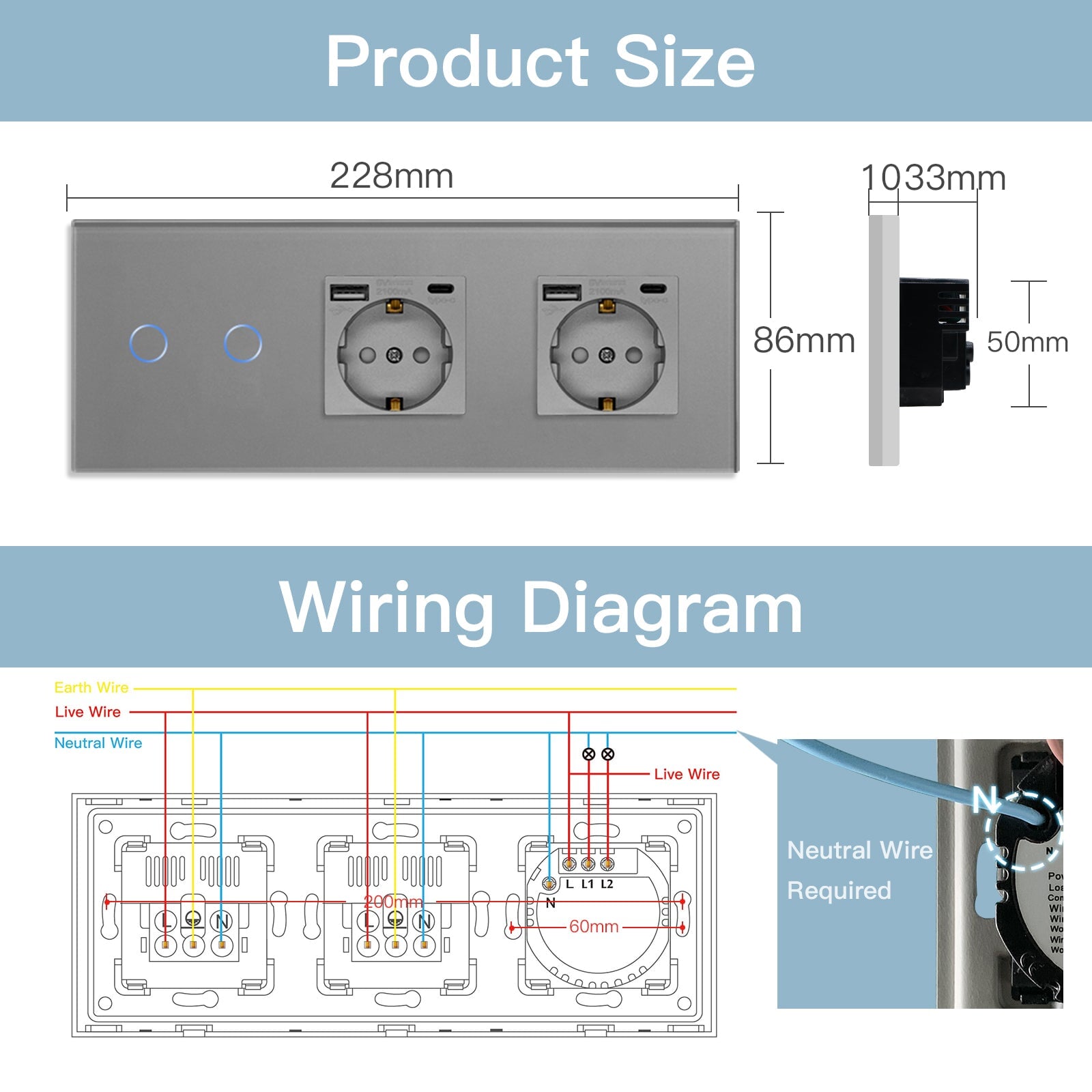 Bseed Zigbee 1/2/3 Gang Light Switches With Normal Double EU Sockets with USB-C Switch Bseedswitch 