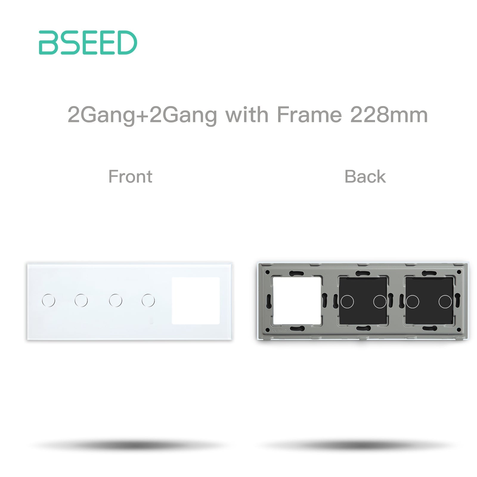 Bseed Panel with Double Frame Crystal Glass 1/2/3 Gang with Slots Bseedswitch White 2Gang + 2Gang+1 slots 