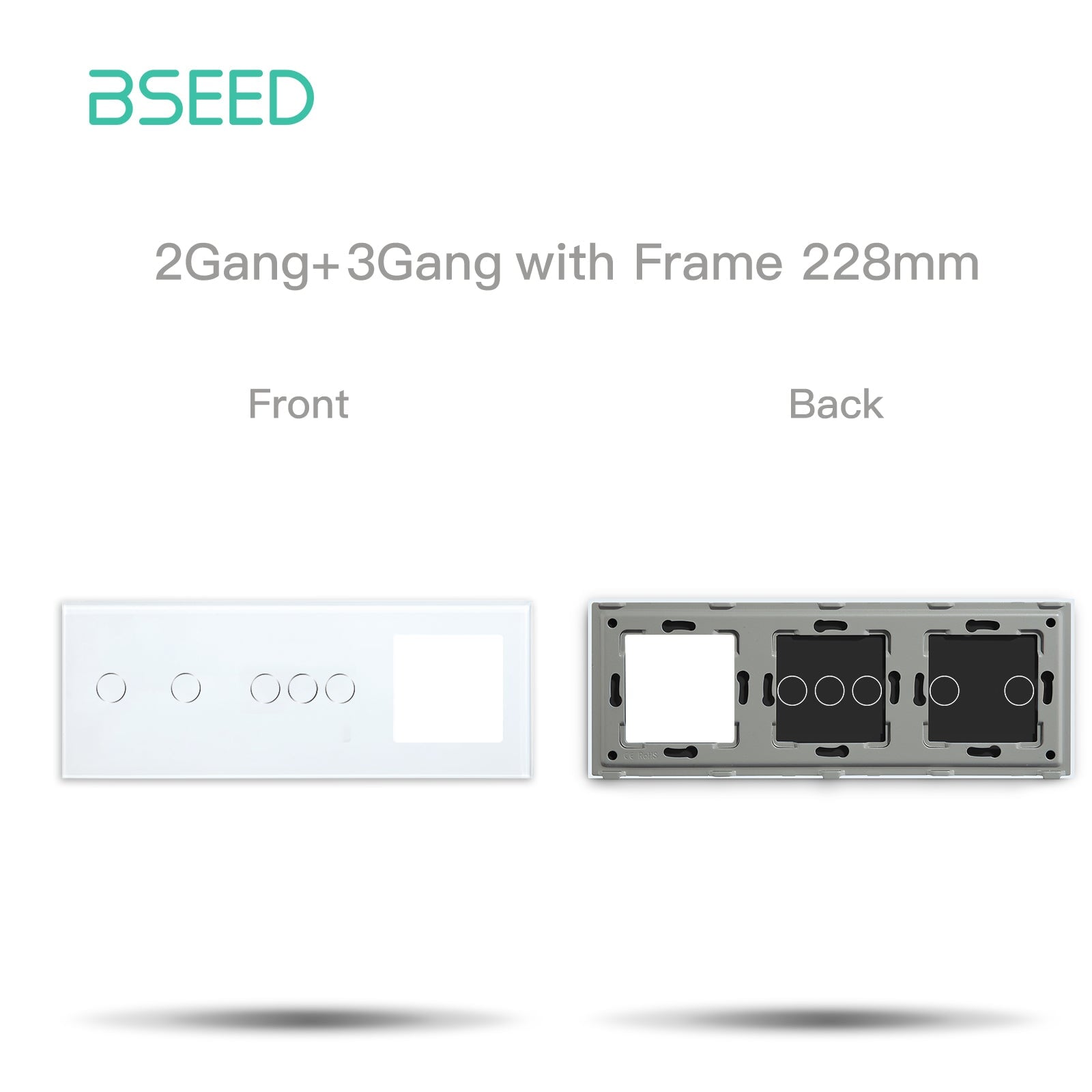 Bseed Panel with Double Frame Crystal Glass 1/2/3 Gang with Slots Bseedswitch White 2Gang + 3Gang+1 slots 