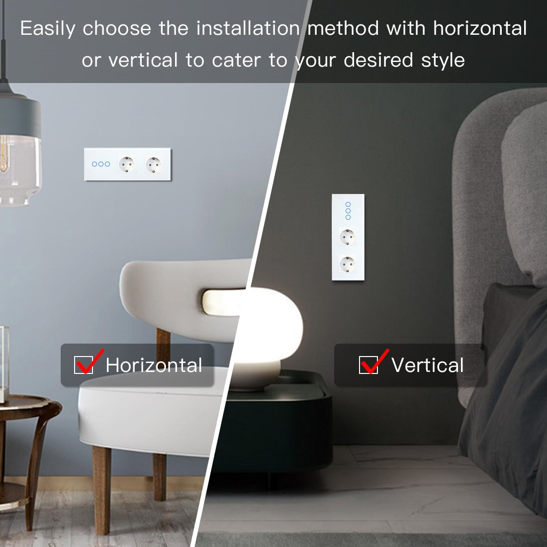 BSEED Touch 1/2/3 Gnag 1/2/3 Way Light Switch With Double EU Socket With Type-C Power Outlets & Sockets Bseedswitch 