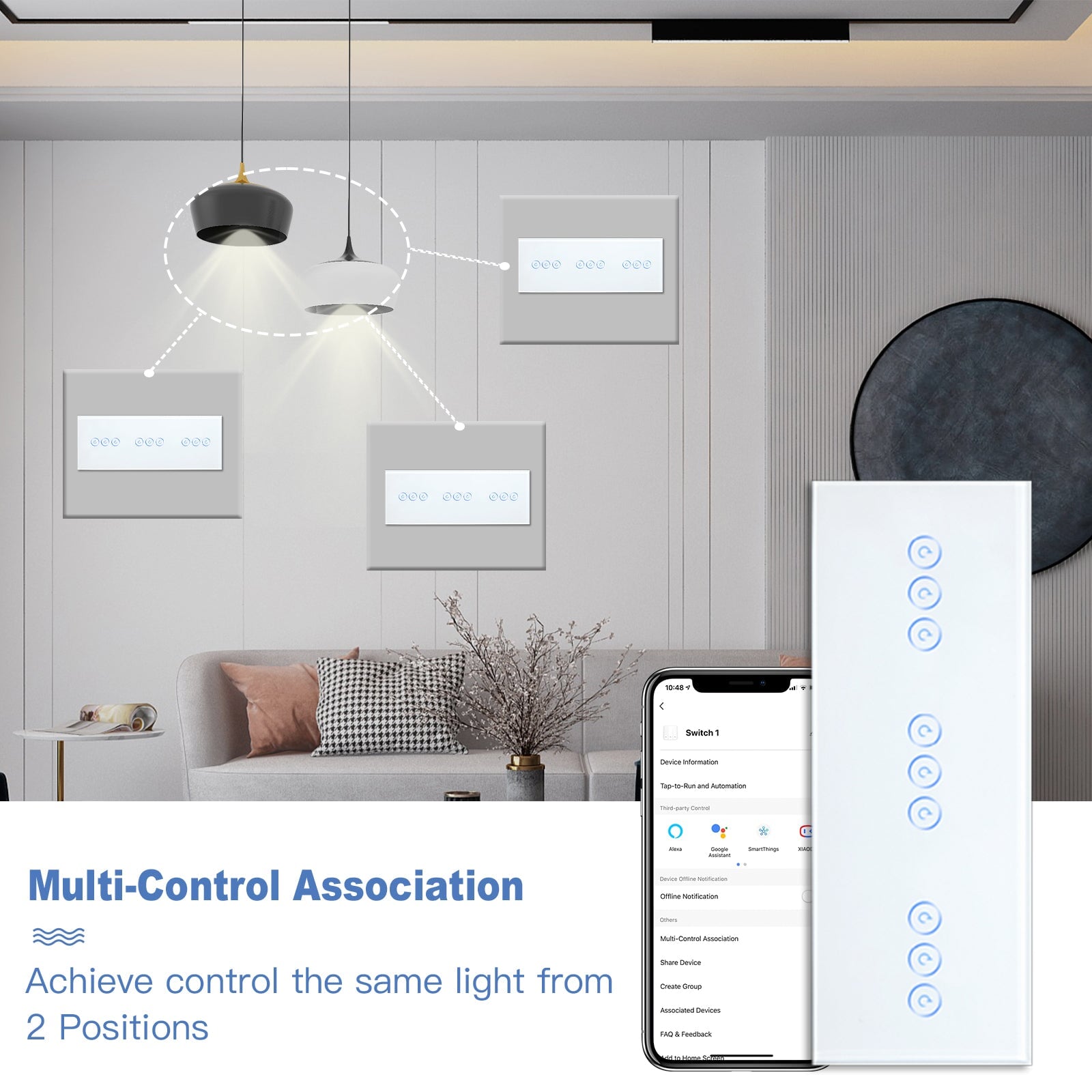 Bseed WiFi Light Switch Triple Switch 1/2/3 Way 228mm Alexa Google Smart Life Control Light Switches Bseedswitch 