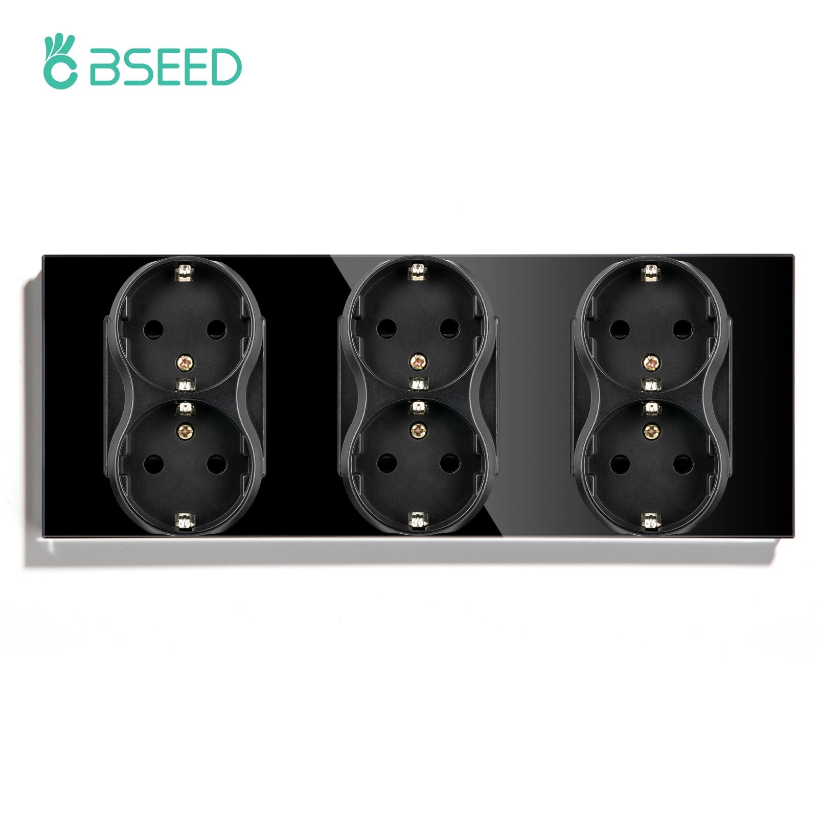 BSEED EU Double Sockets Power Wall Outlet Home Wall Power Sockets Glass Panel Power Outlets & Sockets Bseedswitch Black Triple 
