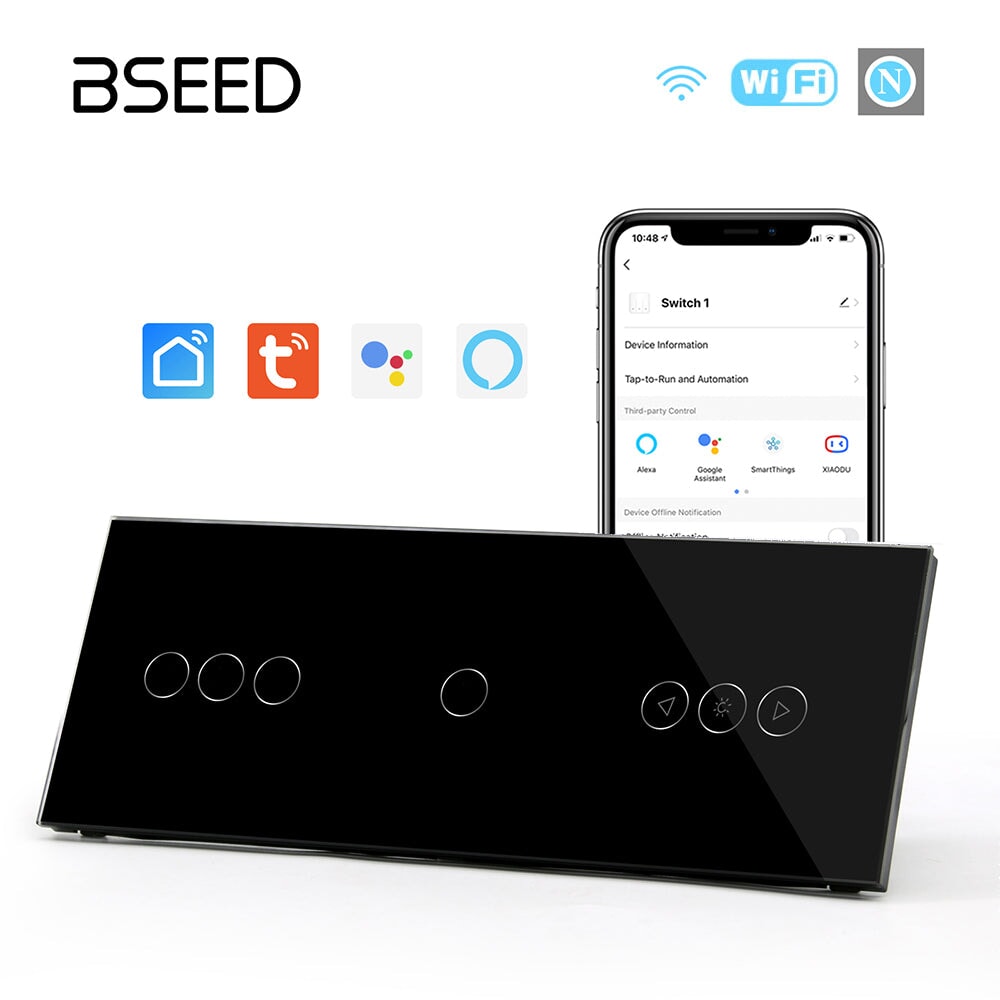 BSEED Double 1Gang WiFi Switch With wifi dimmer Switch 228mm 照明开关 Bseedswitch Black 3Gang+1Gang+Dimmer Switch 