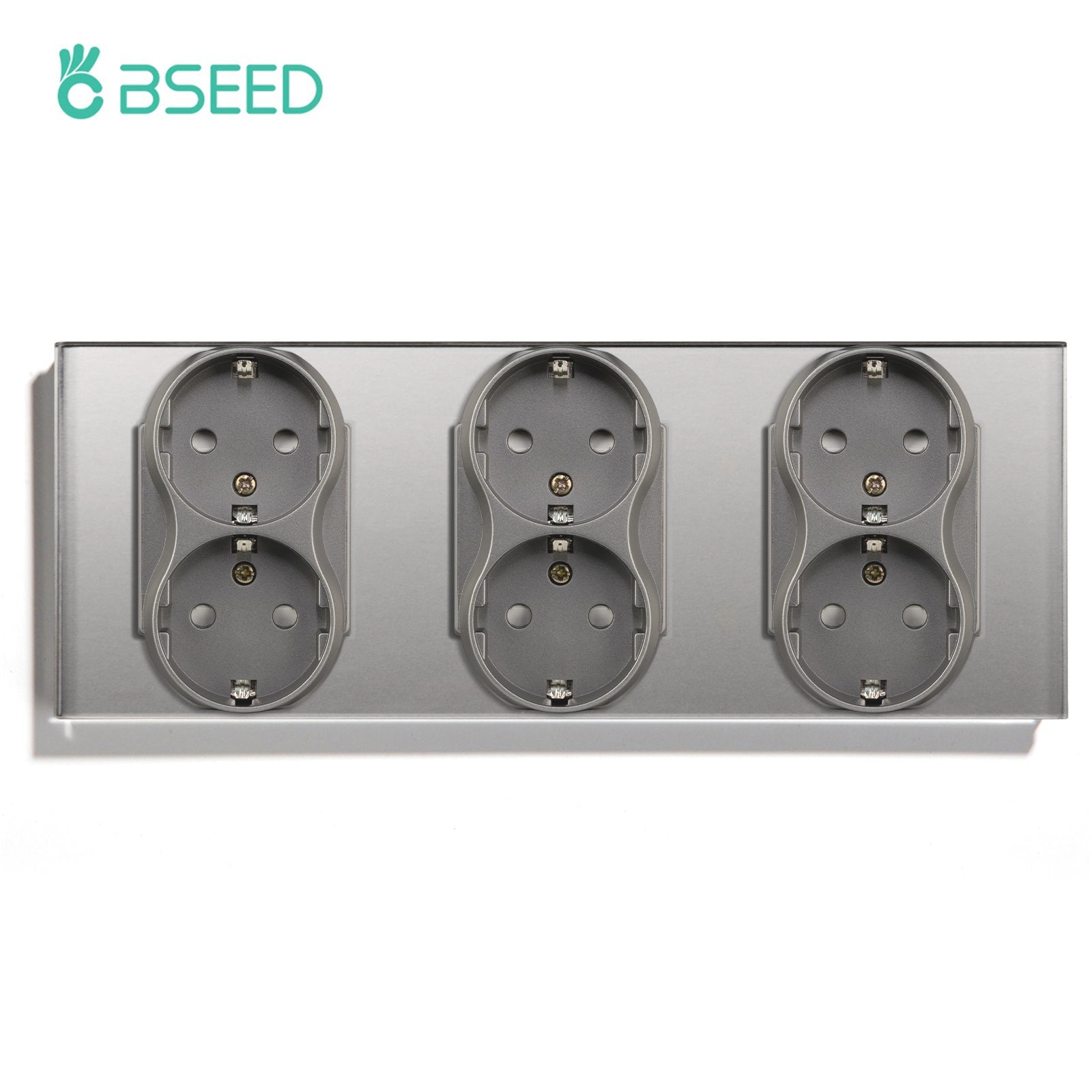 BSEED EU Double Sockets Power Wall Outlet Home Wall Power Sockets Glass Panel Power Outlets & Sockets Bseedswitch Grey Triple 