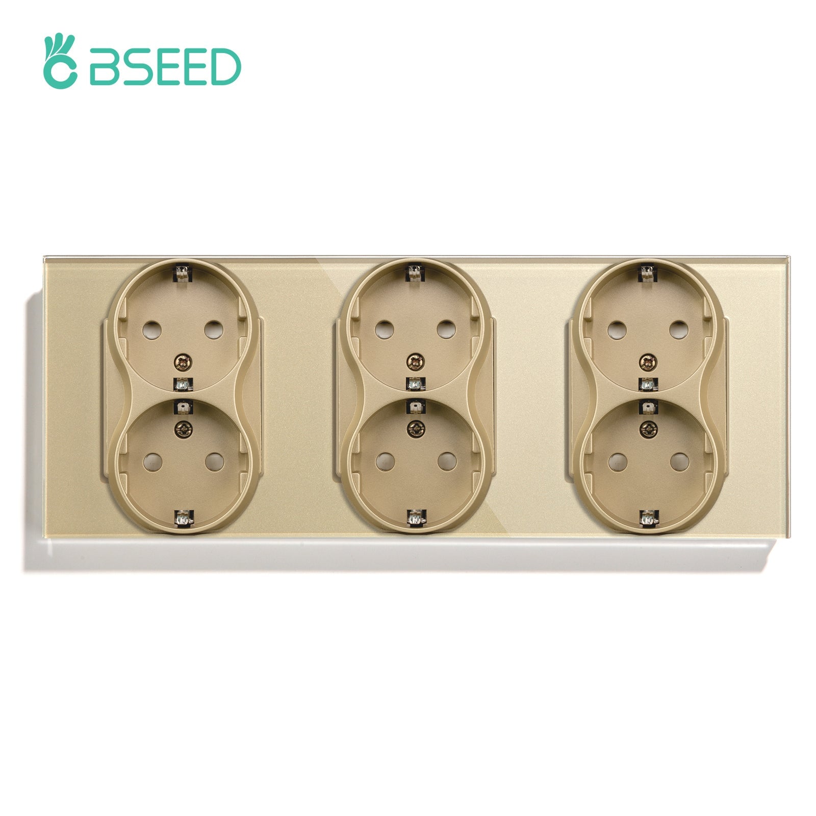 BSEED EU Double Sockets Power Wall Outlet Home Wall Power Sockets Glass Panel Power Outlets & Sockets Bseedswitch Gold Triple 