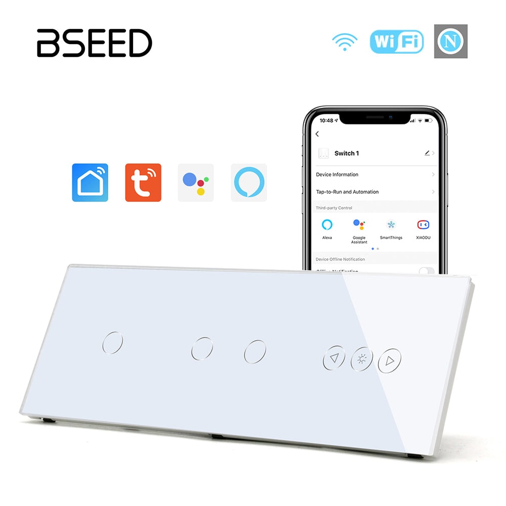 BSEED Double 1Gang WiFi Switch With wifi dimmer Switch 228mm 照明开关 Bseedswitch White 1Gang+2Gang+Dimmer Switch 